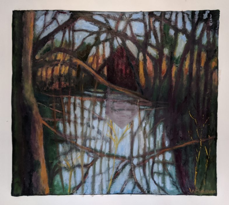 monotype oil on paper bonded to a panel 20" x 18"