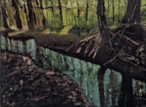 monotype oil on paper bonded to a panel 27" x 20"