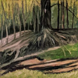 monotype painting, oil on paper bonded to a panel 14" x 14"